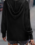 Collins V Neck Ribbed Drop Shoulder Hooded Sweater