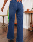 Denim Patch Pocket Wide Leg Jeans