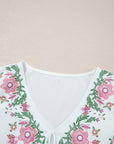Floral Tied V-Neck Babydoll Blouse