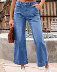 Denim High Rise Cropped Wide Leg Jeans