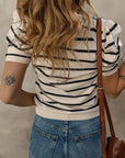 Stripe Ruched Bubble Sleeve Top