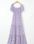 Floral Bubble Sleeve Maxi Dress