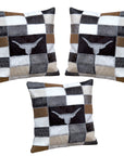 Set Of 3 Western Cowhide Leather Hair On Patchwork Cushion Pillow Cover
