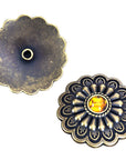 1.5 Inch HILASON Western Screw Back Concho Antique Brass W/ Yellow Crystals