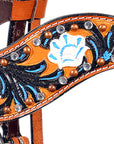 Hilason Western Horse Headstall Bridle American Leather Tan Floral Black Inlay
