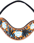 Hilason Western Horse Headstall Bridle American Leather Tan Floral Black Inlay