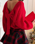 Bow Tie Backless Bubble Sleeve Sweater