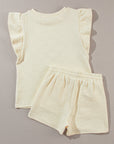 Pearl Textured Ruffled Sleeve Tee and Shorts Set
