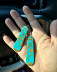 Turquoise block white tear drop earrings