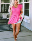 Aleah Smocked Ruffle Flutter Sleeve Peplum Blouse