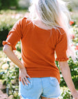 Amoura Textured Knit Bubble Sleeve Square Neck Top