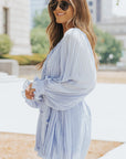 Irene Pleated Ruffled Tie Waist Buttons V Neck Romper