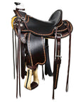 Hilason Western Horse Ranch Roping American Leather Wade Saddle Dark Brown