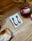Kingman Turquoise & Pink Conch Dangle Earrings – Sterling Silver – Native Made by Marcella James