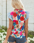 Ainara Floral Mock Neck Striped Flutter Sleeve Blouse