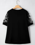 Plus Size Floral Mesh Short Sleeve T-Shirt