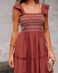 Geometric Embroidered Ruffle Mini Dress