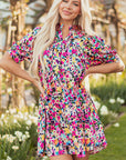 Hadlee Floral Puff Short Sleeve V Neck Mini Dress