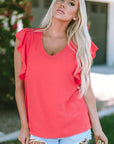 Janelle V Neck Ruffle Sleeve Loose Top