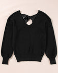 Bow Back Lantern Sleeve V-Neck Sweater