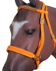 Hilason Flat Braided Paracord Horse Headstall Bridle Black W/ Crystals