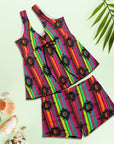 Neon Aztec Tankini & Boy Shorts Swim Set