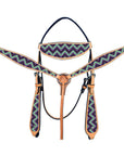 HILASON Western Horse Leather Headstall & Breast Collar Tack Set Chevron