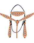 HILASON Western Horse Leather Headstall & Breast Collar Tack Set Aztec