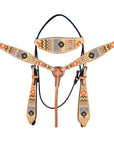 HILASON Western Horse Leather Headstall & Breast Collar Tack Set Crimson Aztec