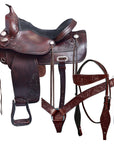 HILASON Western Horse Genuine Leather Floral Design American Treeless Trail Saddle Antique Dark Brown