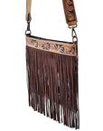 American Darling ADBGS172BRW Cross Body Hand Tooled Hair On Genuine Leather Women Bag Western Handbag Purse