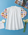 Khaleesi Embroidered Smocked Neck Puff Sleeve Top
