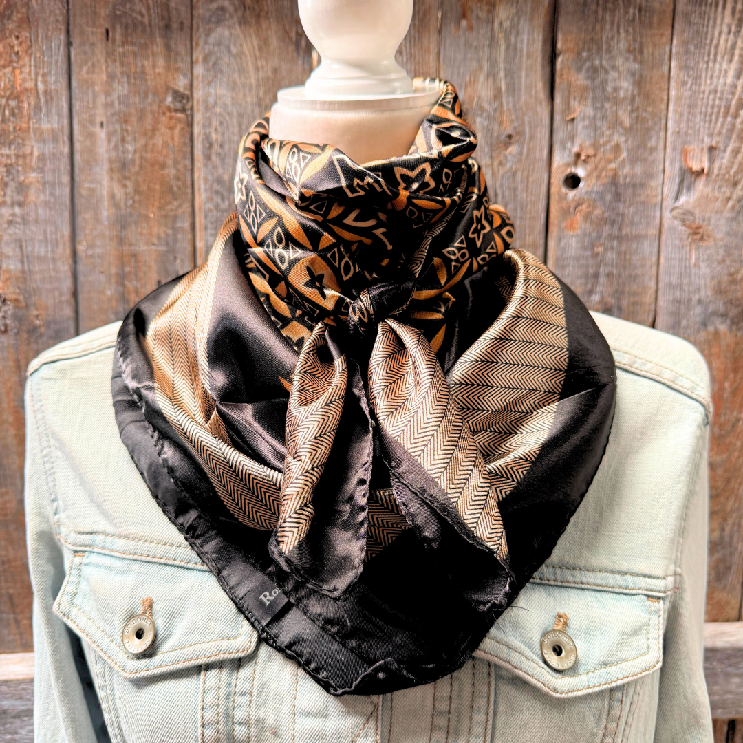 35X35" Black and Yellow Multi Pattern Wild Rag / Scarf WR1032