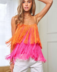 Fringe Overlay Cross Straps Party Cami Top