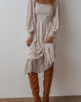 Delaney Ruffled Hem Square Neck Midi Dress