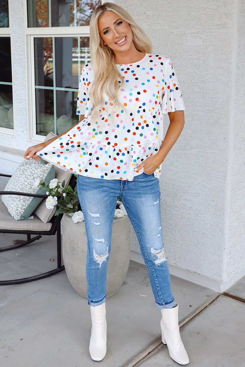 Keira Polka Dot Babydoll Blouse