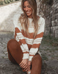 Maggie Striped Knit Puff Sleeve Casual Sweater