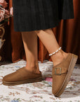 Jasmine Faux Suede Buckle Strap Detail Winter Slippers