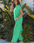 Solid Corded T-Shirt and Pants Set