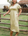 Leia Plus Size Notched V Neck Maxi Dress