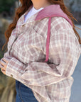 Plus Size Plaid Button-Up Chest Pocket Hooded Shirt