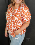 Sky Plus Size Floral Print Drawstring V Neck Short Sleeve Blouse