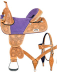 HILASON Western Horse American Leather Saddle Treeless Trail Barrel Tan With Tack Set