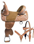HILASON Treeless Western Trail Barrel Racing American Leather Saddle With Tack Set