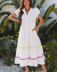Aleah Rickrack Trim Short Sleeve Long Dress