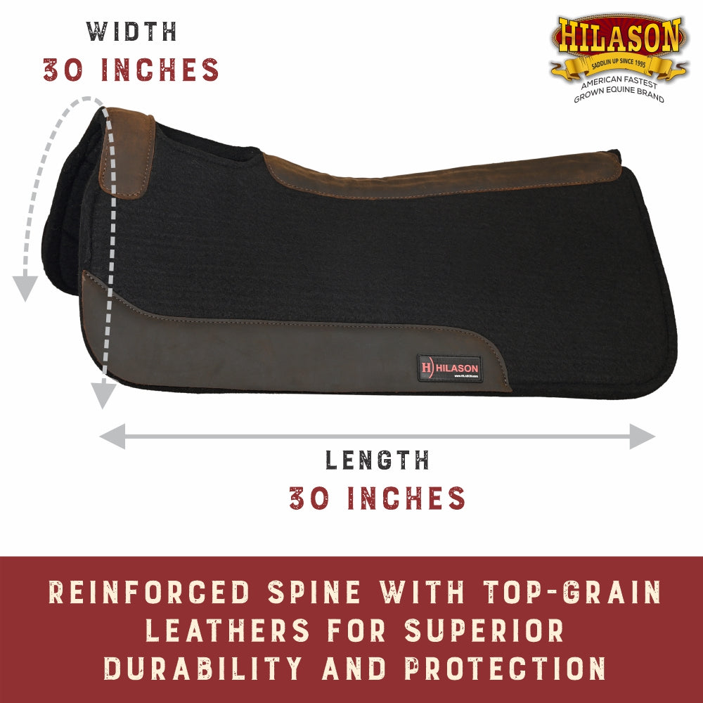 32X32 Hilason Western Contoured Horse Saddle Pad Wool Felt Round Black