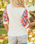 Floral Patchwork Puff Sleeve Blouse