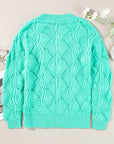 Hollow-Out Knit V-Neck Drop Shoulder Sweater