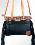 ADBGS124BKW American Darling Hand Tooled Hair On Genuine Leather Women Bag Western Handbag Purse