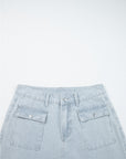 Stripe Denim Button Flap Pocket Cuffed Hem Jeans
